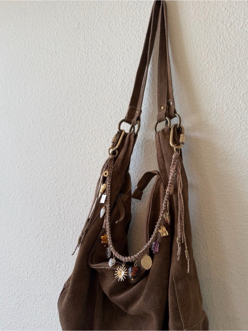 Free people Roma Brown Suede tote with free people bag charm - Picture 4 of 4